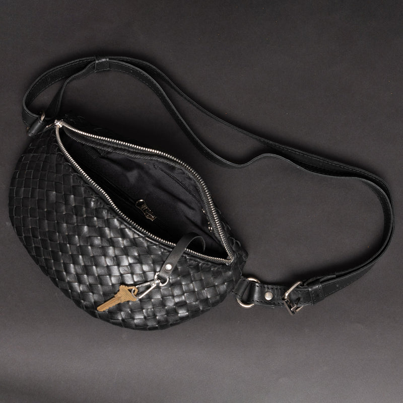 Nexus Leather Belt Bag - Woven Black