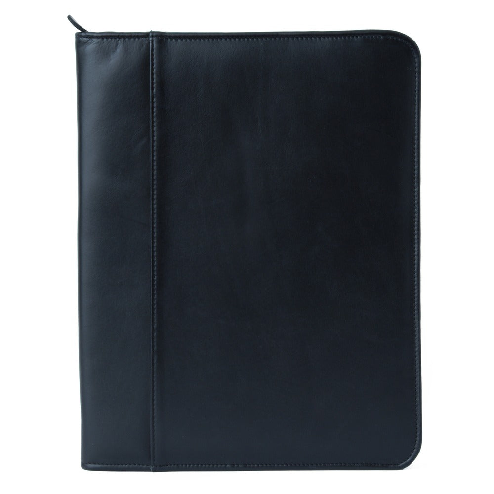 Zip-Up Leather Padfolio - Black