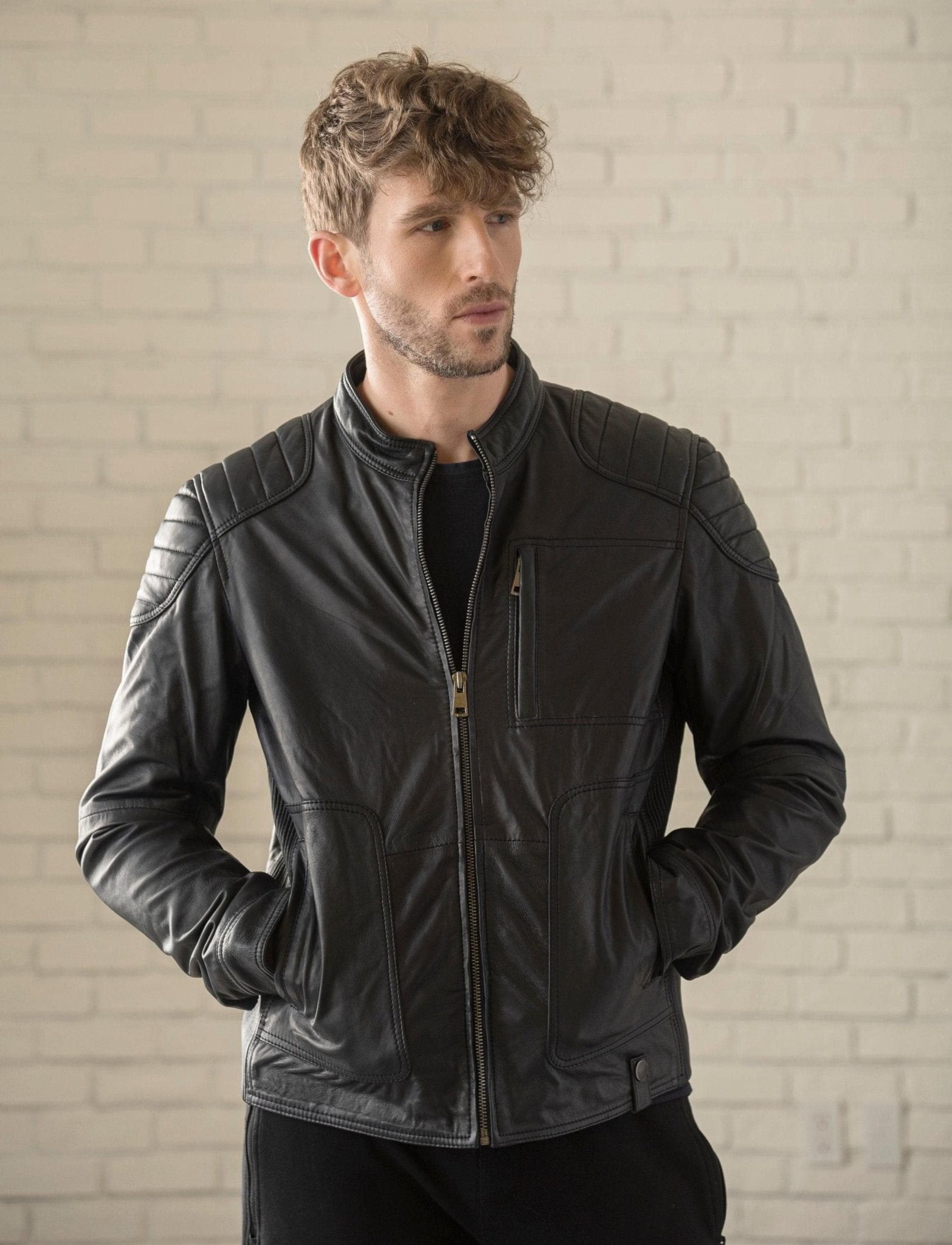 Men's Biker Leather Jacket - Black | HIDES Canada