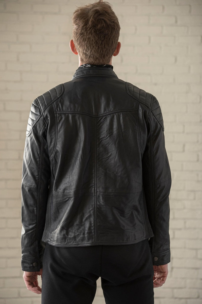 Biker Leather Jacket Men - Black - HIDES