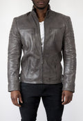 Leather Biker Jacket - Grey - HIDES