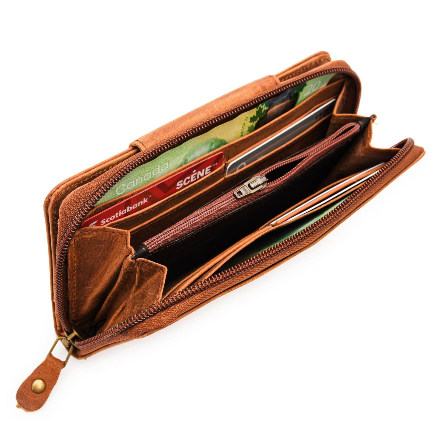 Leather Zip Around Wallet 18 Cards - Saddle Brown - HIDES