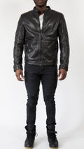 Mens Racer Leather Jacket - Black - HIDES