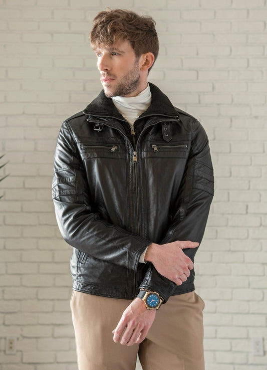 Removable Collar Leather Jacket - HIDES
