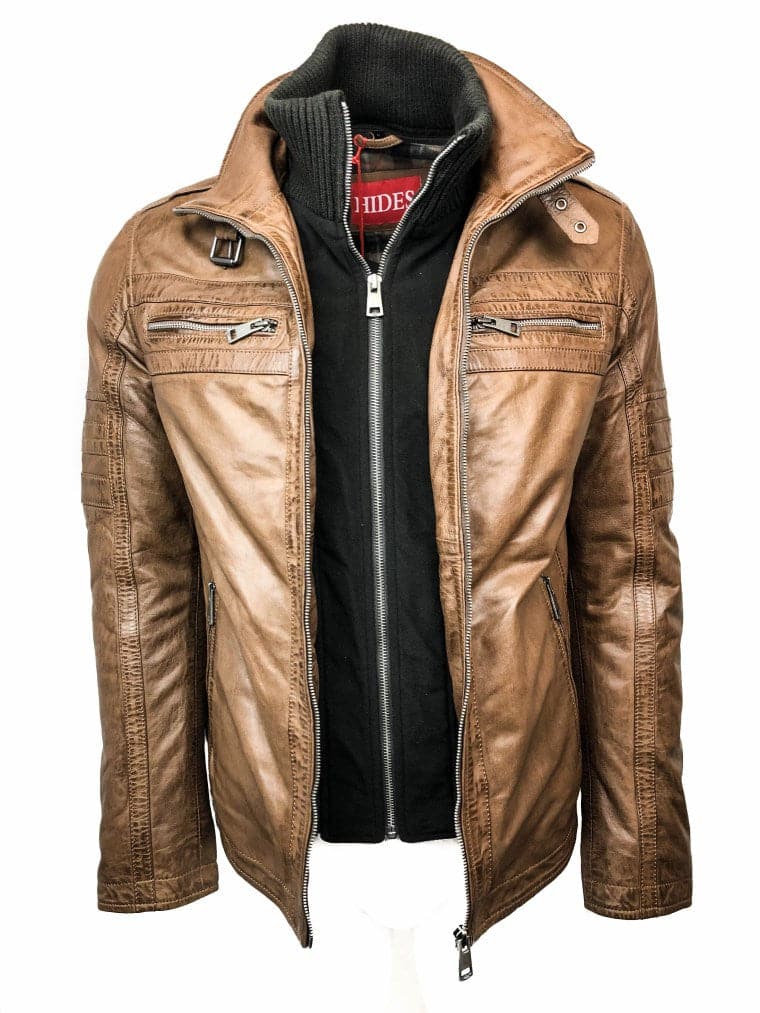 Removable Collar Leather Jacket - HIDES